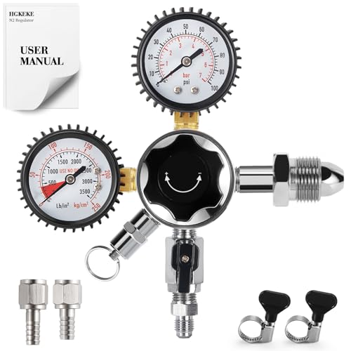 Image of Hgkeke Nitrogen Regulator, Dual Gauge Nitrogen Keg Regulator CGA-580 Nitrogen Draft Beer Regulator with 1/4& 5/16 Outlet Barbs Pressure Release Valve, Nitrogen Cylinder Regulator Coffee Equipment