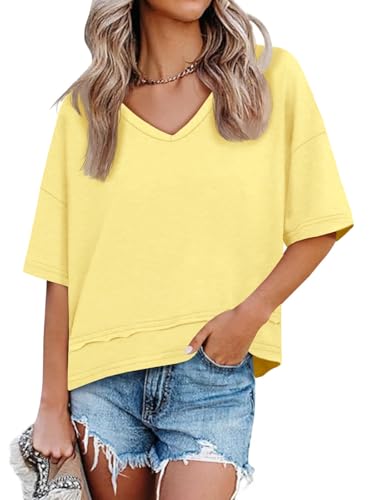 Image of UNCLECAT Womens V Neck T Shirts Summer Trendy Loose Fit Casual Tops Tees