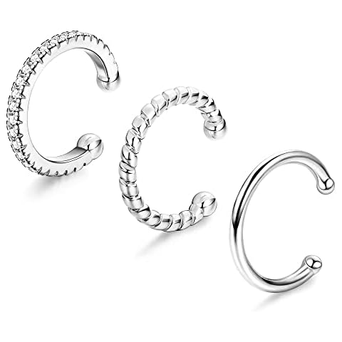 JeryWe 925 Sterling Silver Ear Cuff Earrings Non-Piercing Fake Helix Conch Cuff Earrings Hypoallergenic Cartilage Non-Pierced Cuff Earrings For Women For Non Pierced Ears Silver Cover