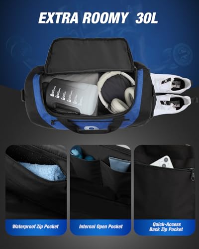 Image of Gonex Gym Duffel Bag 18 inch with Shoe Compartment Wet Pocket, Large Capacity Sports Duffle Bag for Men Women, Workout & Travel Bag with Multiple Pockets, Black /Blue, Small (30L)