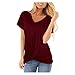 Produktbild Lazzboy Store Tops Damen T-Shirts Kurzarm V-Ausschnitt Einfarbig Geknotet Sommer T-Shirt Rundhals Tunika Lose Oberteil Asymmetrisch Bluse(Wein,XL)