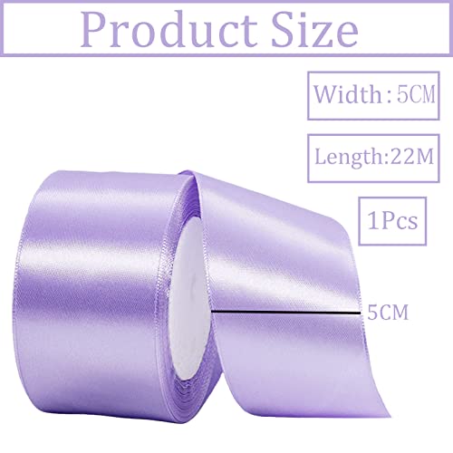 50mm Wide Thick Light Purple Ribbon for Gift Wrapping,22m 2Inch Large Fabric Satin Ribbon Purple Bow for Gift Wrapping,Ribbons for Crafting,Bouquets,Weddin - Image 2