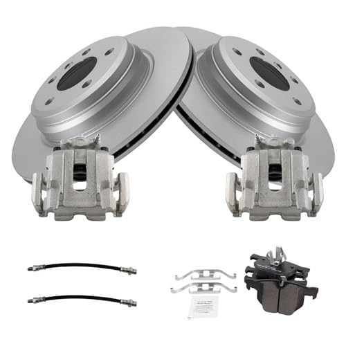 Image of TRQ Rear Brake Pad and Rotor Set Semi Metallic Coated Rotors Calipers Compatible with 2012-2013 BMW 335i