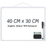 KTRIO Small White Board Dry Erase Board, 40 CM x 30 CM Double-Sided Magnetic Whiteboard with Markers & Magnets, Portable Whiteboard and Pens for Wall, Students, Planning, Drawing, to-Do List