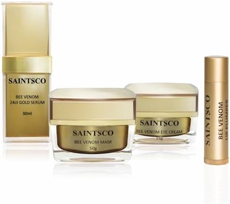 Saintsco Anti-Aging Anti-Wrinkle Bee Venom Cream Mask, 24ct Gold Serum, Eye Cream, Lip Plumper - Botox Alternative (Deluxe Royal Pack)