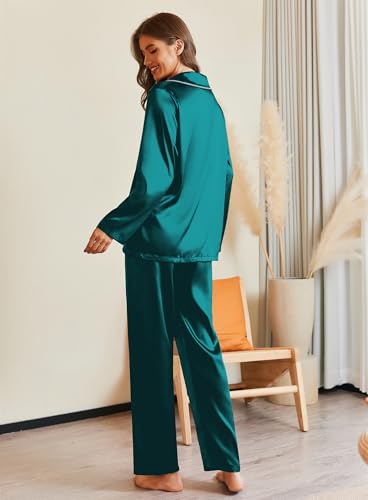 Image of Ekouaer Pajamas For Women Set Silk Pjs 2 Piece Satin Sleepwear Long Sleeve Button Down Lounge Sets With Pant