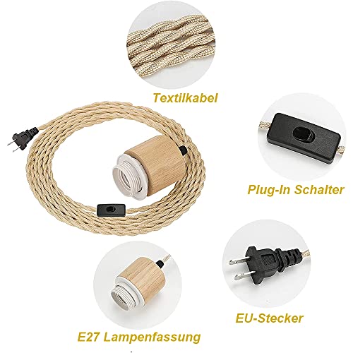Wood Pendant Light Cord - Easric Vintage 16.4Ft Hanging Lights With Plug In Cord Farmhouse Hanging Lamp With Twisted Nylon Rope Diy Lamp Cord Kit With Switch For Kitchen Island Bedroom #TOP7