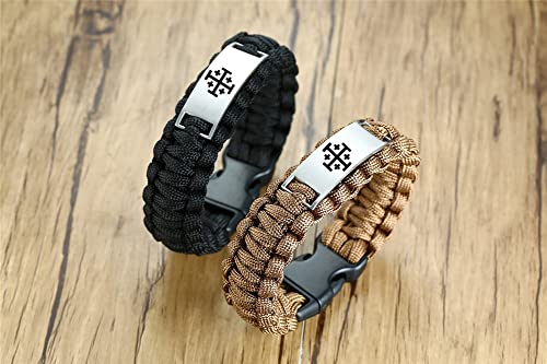 Men's Holy Jerusalem Crusaders Cross Amulets Handmade Paracord Cuff Bracelet Bangle, 5 Crosses Catholic Greek Christian Symbol of Faith Wristband Jerusalem Jewelry Gifts, 9 inch3