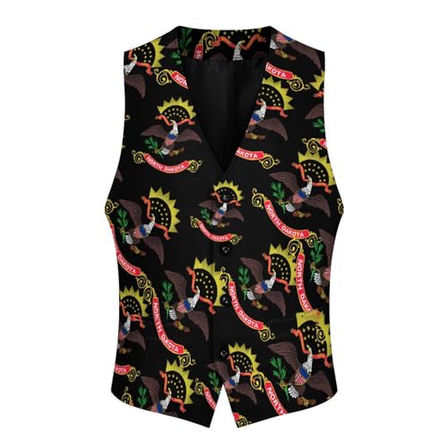North Dakota State Logo Trendy Vest Suit for Men V Neck Formal Dress Waistcoat Vests Business Slim Fit3