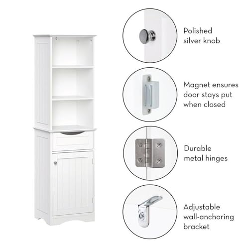 RiverRidge, White Ashland Bathroom Freestanding Storage Cabinet with Three Open Shelves and Drawer by RiverRidge - Used condition - Image 6