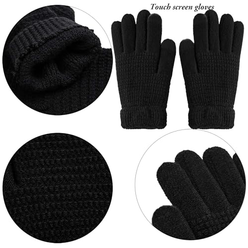 Aneco Winter Warm Knitted Sets Buffalo Plaid Scarf Beanie Hat Touch Screen Gloves and Winter Ear Warmer Set for Men or Women3