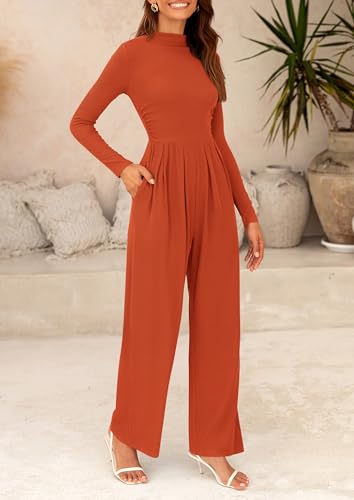 PRETTYGARDEN Jumpsuits For Women Dressy Fall Fashion Clothing 2025 Long Sleeve Mock Neck Date Night Rompers Business Outfits