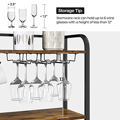 Yaheetech Wine Bakers Rack, 32-Bottle Wine Rack Freestanding Floor Liquor Bar Table With Glass Holder & 6 Hooks, Industrial Wine Bar Cabinet Wine Rack Table For Kitchen, Dinning Room, Rustic Brown #TOP3