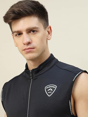 Image of TECHNOSPORT Men's Solid Slim Fit Sleeveless Fleece Regular Jacket