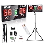 Ousmile Outdoor Baseball/Softball Scoreboard with Stand, Wireless Portable Baseball Scoreboard, Digital Scoreboard with Remote, Electronic Scoreboard for Games, Score Keeper Ball Strike Out Inning