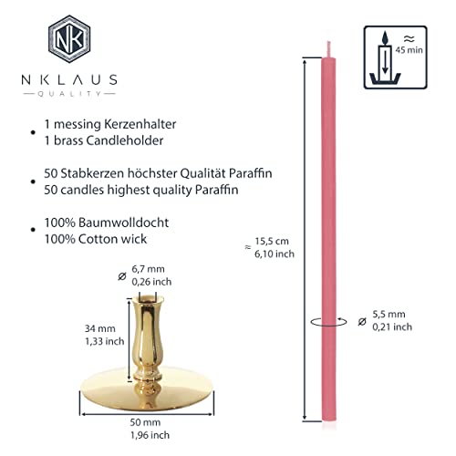 NKlaus - Candleholder with Stick Candles Pink drip-sootfree Thin L 16cm Paraffin Wax 40011, Gold,pink,silver - Image 2