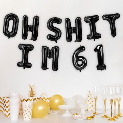 Image of Oh I'm 61! Latex Balloons 16 Inch Black Hallo Sixty One Cheers to 61 Years Old Theme Decor for Man Woman Happy 61st Birthday Party Photo Studio Prop Flag Decorations Favors Supplies