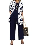 shownicer Ensemble Femme 3 Pièces Pantalons Costume De Soirée Cocktail Taille Haute Pantalons Costume Chic et Elegant Grande Taille Tenue C Bleu Foncé XL