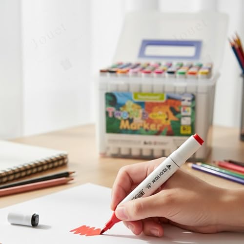Image of JOUET Two Nib Marker Set, Double-Ended Markers with 1mm and 0.7mm Tips, 60 Vibrant Colors, Washable Ink, Triangular Barrel Design, Child-Safe and Non-Toxic, Ergonomic for Kids