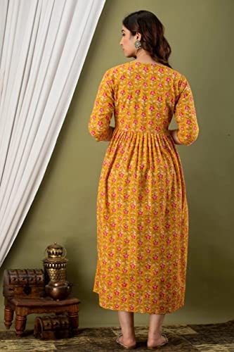 Image of Vinny's Creation Women's Cotton Maternity Kurti | Floral Printed Feeding Kurta with Hidden Zipper | Stylish Pregnancy Gown & Nursing Dress for Womens