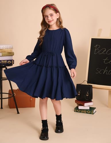 GRACE KARIN Girls Fall Long Sleeve Dress Fancy Floral Holiday Teen Casual Skater Winter Teen Crew Neck Tiered Dresses2