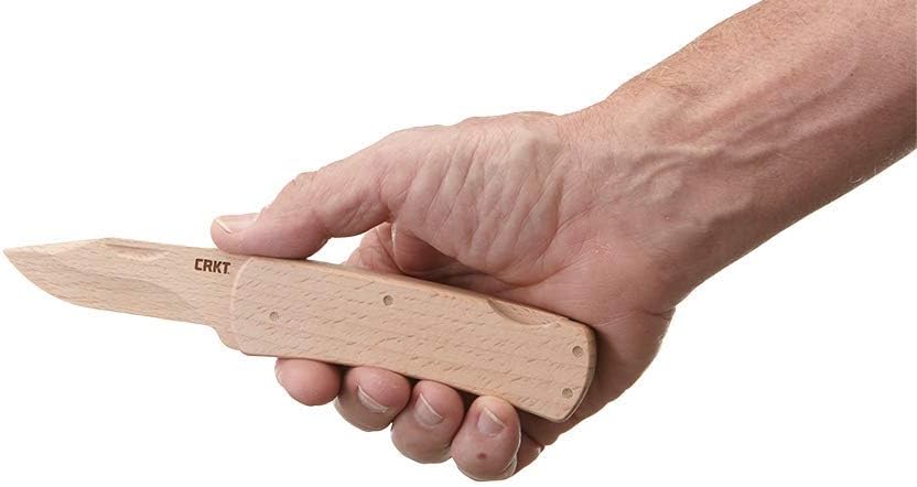 CRKT Nathan's Knife Kit: Wooden Pocket Knife, Drop Point Blade Design with Working Lock Back, Craft Project, Great for Kids 1032, Natural