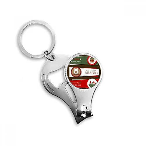 Merry Christmas Colorful Board Illustration Nail Nipper Ring Key Chain Bottle Opener Clipper