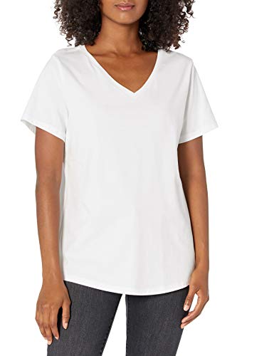 Amazon Essentials Women's Classic-Fit 100% Cotton Short-Sleeve V-Neck T-Shirt (Available In Plus Size), Pack Of 2, White, Large #TOP1