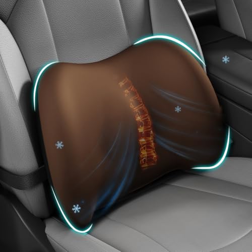 Image of Cooling Lumbar Support Pillow for Car, Memory Foam Car Back Cushion | Cool-Touch Car Seat Back Pillow for Driving, Adjustable Strap, Cool-Touch Ergonomic Lower Back Support Pillow, Office Chairs