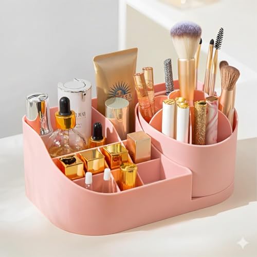 Image of PAXCOO Makeup Organizer for Vanity - Cosmetics Organizer for Girls, Makeup Brush Holder 360 Rotating for Bathroom, countertop, Desk Storage Container, Cosmetic Display Cases. (Pink)