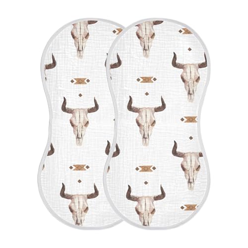 Image of Mazeann Western Bull Skull Burp Cloths Baby Boys Girls Absorbent Soft Cotton Burping Cloths Rags 2 Pack