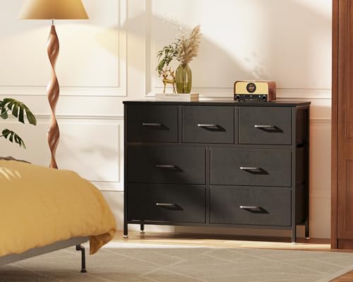 Cómoda de 7 cajones con estructura de acero Coleshome mueble negro 7