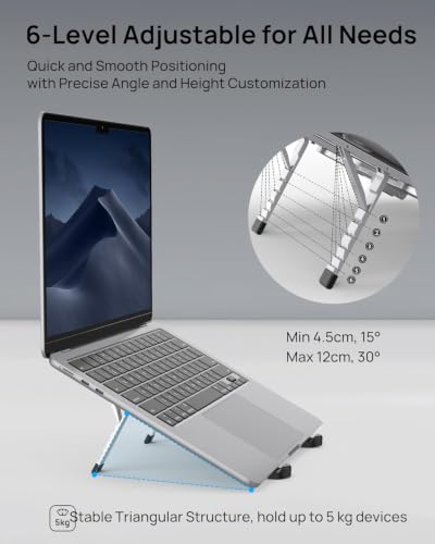 Image of TARKAN Portable Pocket Aluminium Laptop Stand Fits Upto 15.6 Inch (Silver)