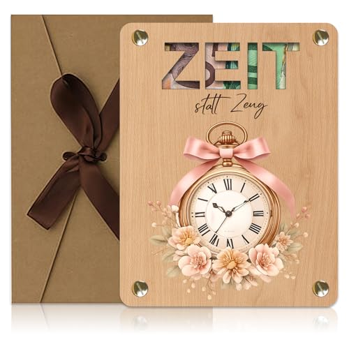 Zeit statt Zeug Gutschein Karte, Geldgeschenke Verpackung mit Umschlag, Gutschein Das Sch&ouml;nste Geschenk ist Gemeinsame Zeit Schenken, Geschenke aus Holz f&uuml;r Weihnachten Geburtstag Hochzeit Reisen