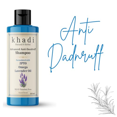 Image of Khadi Advanced Anti Dandruff Shampoo with ZPTO, Omega & Lavender Oil | Khadi Natural Shampoo for Women & Men | Sulfate, SLS & Paraben Free 210 ml