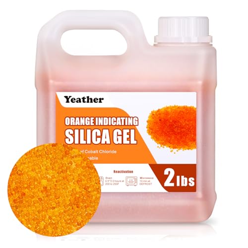 Yeather 2 LBS(0.9KG) Silica Gel Beads Easy to Reactivate Large Capacity - Moisture Indicating Desiccant Ideal for 3D Printer Air Compressor Filament Storage (Industry Standard 2-4 mm)