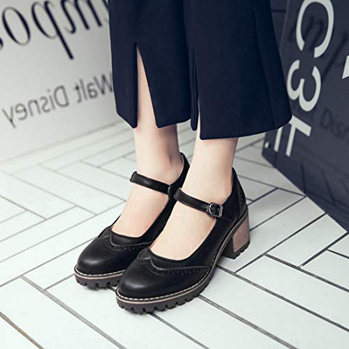 VOKLIN Women's Retro Mary Jane Pump Oxford Brogue Round Toe Platform Chunky Block Heel Vintage Dress Shoes4
