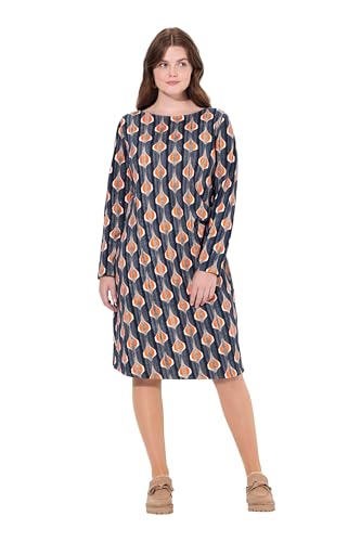 Ulla Popken Damen große Größen Übergrößen Plus Size Sweatkleid, U-Boot-Ausschnitt, Langarm, Biobaumwolle schwarz 50+ 834664100-50+