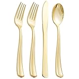 Supernal 360pcs Gold Plastic Silverware Heavy Duty,Gold Silverware Disposable, Plastic Silverware Sets for Parties with 120 Gold Plastic Forks,120 Disposable Knives and 120 Disposable Spoons