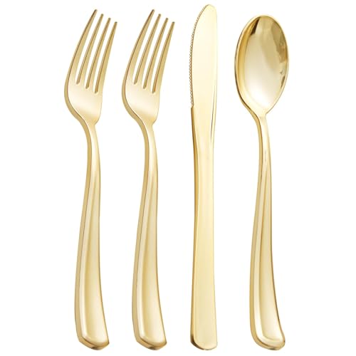 Supernal Gold Plastic Silverware 360pcs (120 forks, 120 knives, 120 spoons)