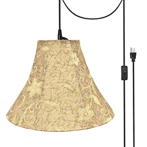 Aspen Creative, Brown, 70084-21 One Plug-in Swag Pendant Light Conversion Kit with Transitional Bell Fabric Lamp Shade, 16" Width Aspen Creative, Brown, 70084-21 One Plug-in Swag Pendant Light Conversion Kit with Transitional Bell Fabric Lamp Shade, 16" Width