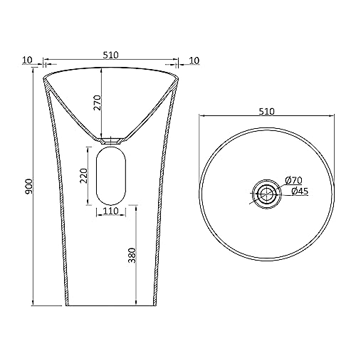 Mai & Mai Waschbecken Standwaschbecken aus Mineralguss in schwarz und weiß, Waschtischsäule Standsäule BTH: 42x42x85cm Colossum33