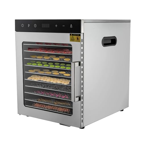 10 Etagen Dörrgerät Dörrautomat Edelstahl Obsttrockner 800W Dörrautomaten freeze dryer gefriertrockner mit 24-Stunden-Timer, Gemüsewindtrockner mit Temperaturregelung und integrierter LED-Beleuchtung