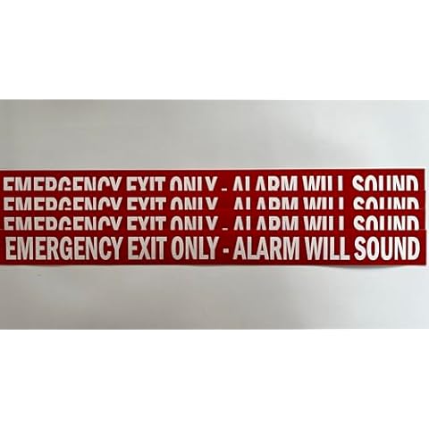 Five Star Graphics (4 Pack) Emergency Exit Only - Alarm Will Sound Sticker Vinyl Decals 18"" X 1.5"" (X4PS190), Red, White Cover