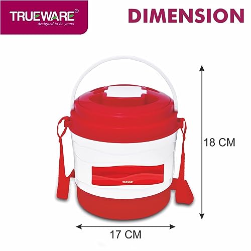 Image of Trueware Marina 3 Lunch Box with 3 Steel Container, 300 ml X 3 Red | PU Insulated | Tiffin | Hot Lunch Box | Leak Proof | Easy to Carry |Food Grade | BPA Free | Office | Outdoors | for Men Women