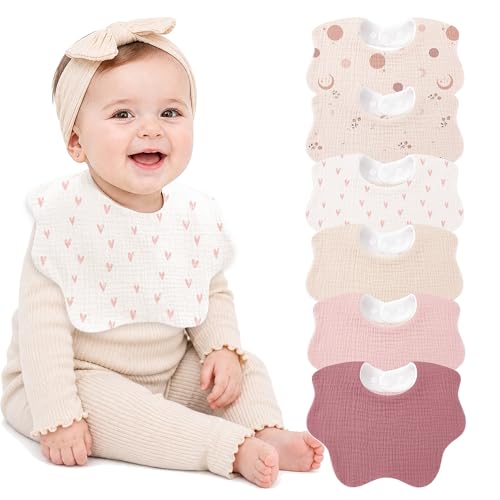 Image of Bearmoss Muslin Baby Bibs for Drooling & Teething Cotton Drool Bib 6 Pack | Soft Absorbent Adjustable Bibs for Unisex Boys and Girls,Easy to Clean for Infant,Toddler, Newborn,Wider design,0-36 Months