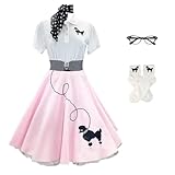 Hip Hop 50's Shop 1950s Poodle Skirt, Petticoat, Polo Shirt with Accessories, Adult 7 Piece Costume Set (Medium, Light Pink Polka Dot)