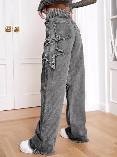 Kedera Women's Wide Leg Denim Pants Teen Star Raw Edge Baggy Trousers High Waisted Boyfriend Y2K Jeans Girls Fashion3