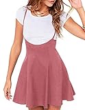 Women's Suspender Braces Casual Skirt Dress Basic High Waist Versatile Flare Skater Shoulder Straps Short Skirt (M, 01-Y Dark Pink)