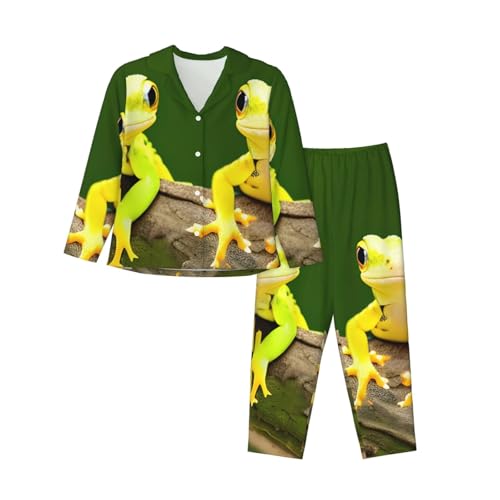 Pyjama 2 pièces femme geckos à manches longues pour le dortoir et la nuit douce